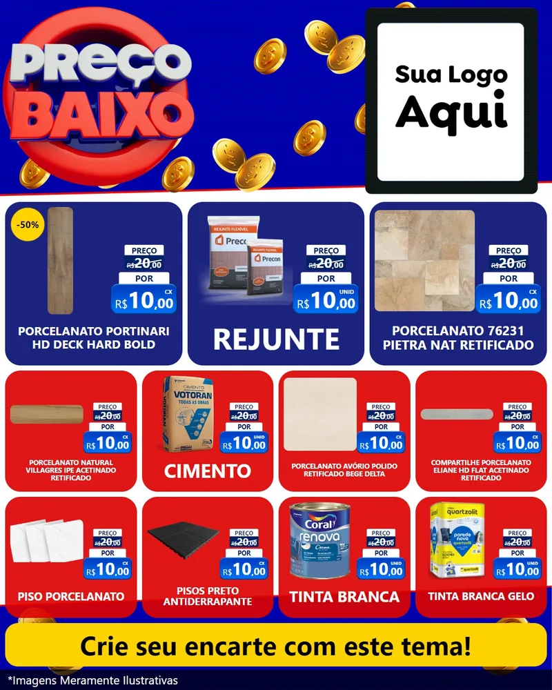 Modelo de Rede Social para Feed Instagram com o tema Preço Baixo para Pisos e revestimentos