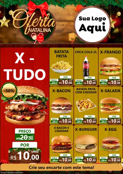 Modelo de Encarte para Encarte A4 Vertical com o tema Ofertas Natalina para Hamburgueria