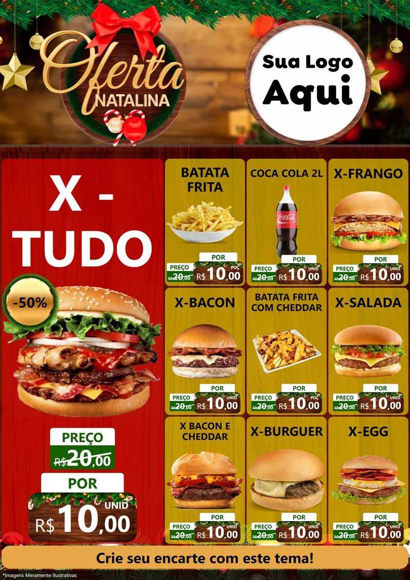 Modelo de Encarte para Encarte A4 Vertical com o tema Ofertas Natalina para Hamburgueria