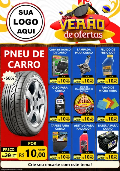 Modelo de Encarte para Encarte A4 Vertical com o tema Super Verão de Ofertas para Auto peças