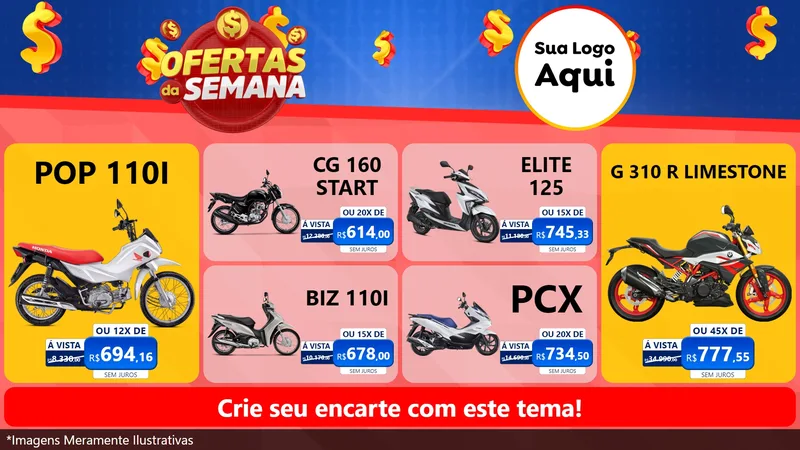 Modelo de TV para TV Horizontal com o tema Ofertas Da Semana para Concessionaria de Motos