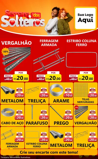 Modelo de Encarte para Encarte Grande com o tema Semana dos Solteiros para Ferragens
