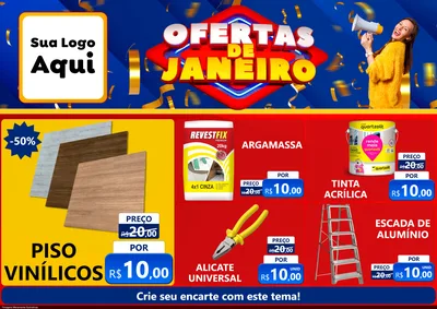 Modelo de Encarte para Encarte A4 Horizontal com o tema Ofertas de Janeiro para Material para Construção