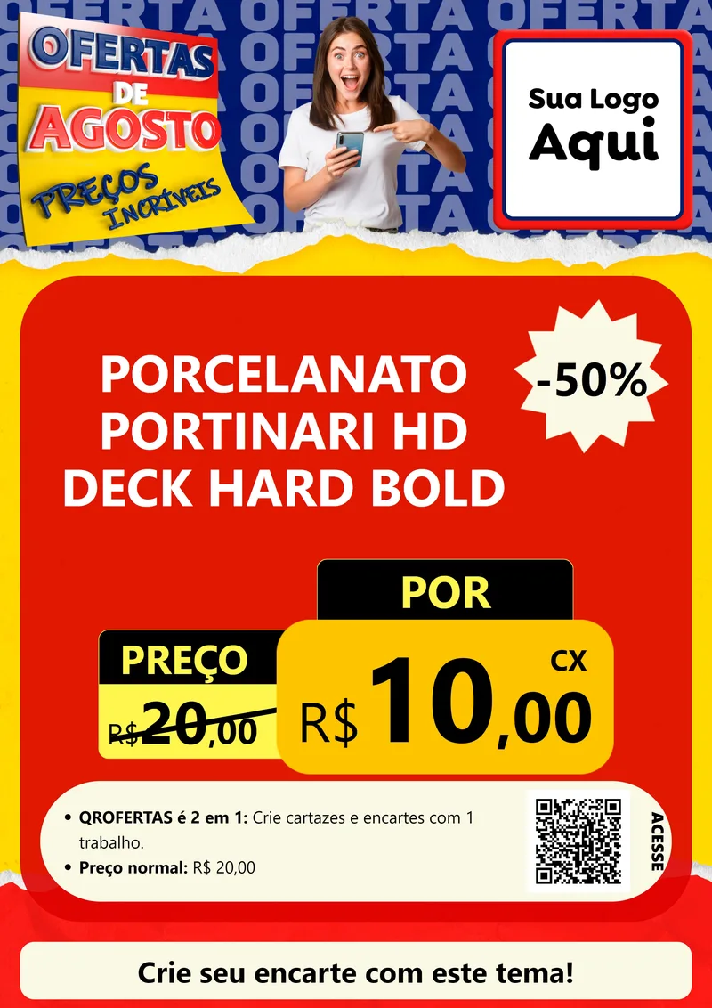 Modelo de Cartaz para Cartaz A4 Vertical com o tema Ofertas de Agosto - Preços Incríveis para Pisos e revestimentos
