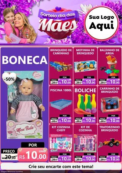 Modelo de Encarte para Encarte A4 Vertical com o tema Sorteio Dia das Mães para Brinquedos