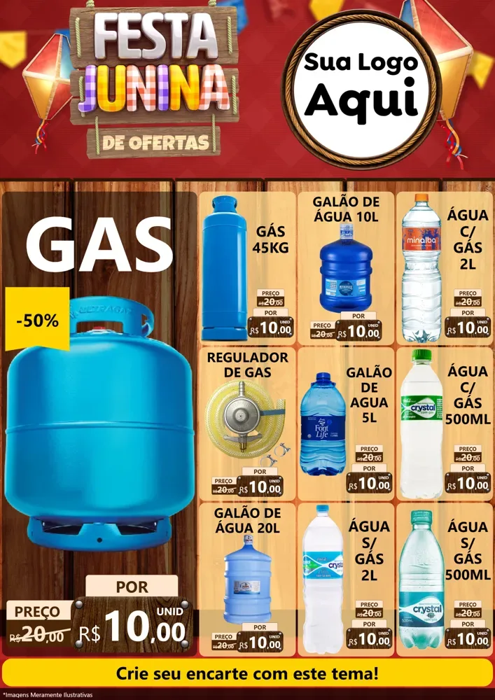 Modelo de Encarte para Encarte A4 Vertical com o tema Festa Junina de Ofertas para Água e gás
