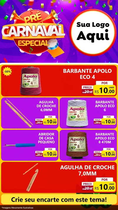 Modelo de TV para TV Vertical com o tema Pré-Carnaval Especial para Armarinho e Aviamentos
