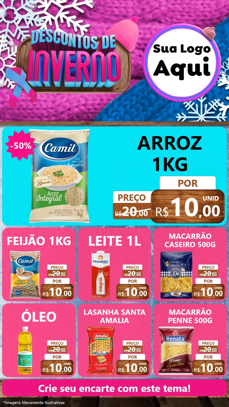 Modelo de Rede Social para Stories com o tema Descontos de Inverno para Supermercado