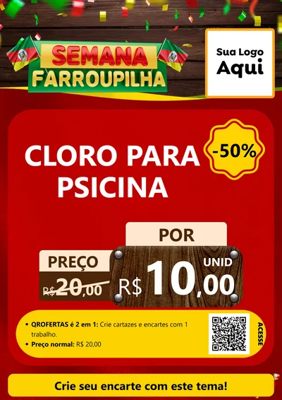 Modelo de Cartaz para Cartaz A4 Vertical com o tema Semana Farroupilha para Produtos para Piscina