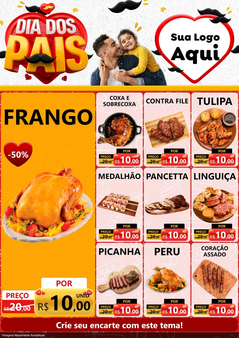 Modelo de Encarte para Encarte A4 Vertical com o tema Dia dos Pais para Assados