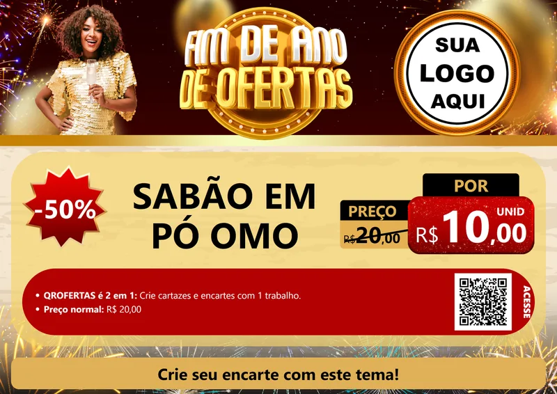 Modelo de Cartaz para Cartaz A4 Horizontal com o tema Fim de Ano de Ofertas para Produtos de Limpeza