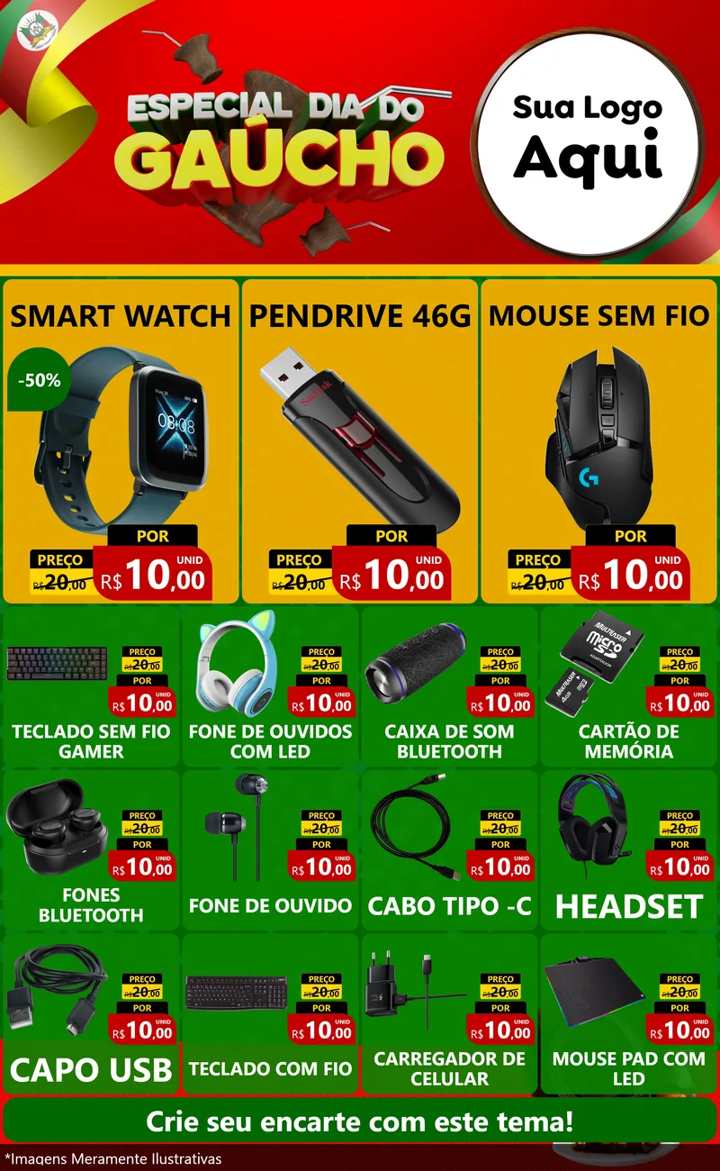 Modelo de Encarte para Encarte Grande com o tema Especial Dia do Gaúcho para Informática