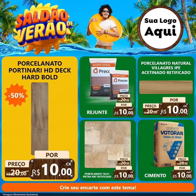 Modelo de Rede Social para Feed Facebook com o tema Saldão de Verão para Pisos e revestimentos