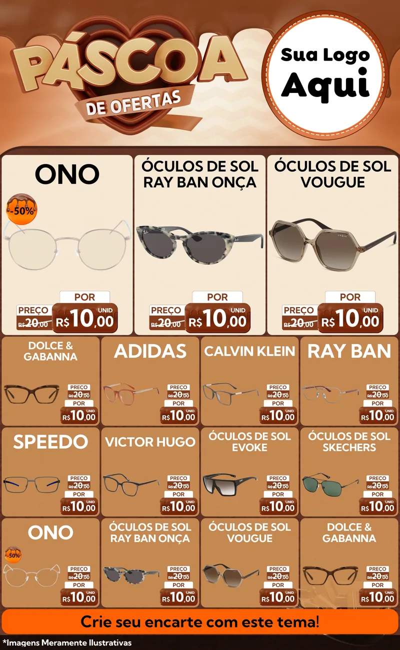 Modelo de Encarte para Encarte Grande com o tema Páscoa de Ofertas para Óticas