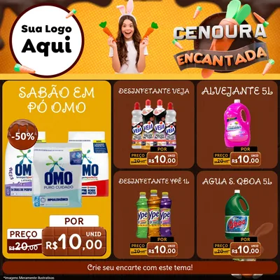 Modelo de Rede Social para Feed Facebook com o tema Cenoura Encantada - Páscoa para Produtos de Limpeza