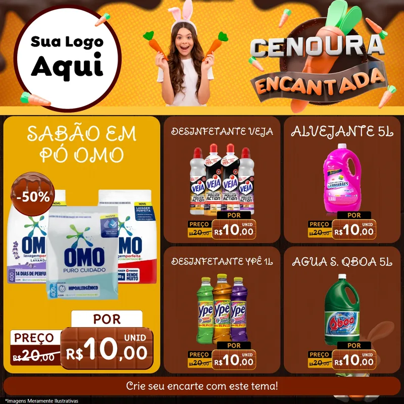 Modelo de Rede Social para Feed Facebook com o tema Cenoura Encantada - Páscoa para Produtos de Limpeza