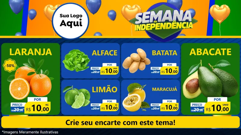 Modelo de TV para TV Horizontal com o tema Semana da Independência para Hortifrúti