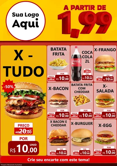 Modelo de Encarte para Encarte A4 Vertical com o tema A Partir de Um e Noventa e Nove - 1,99 para Hamburgueria