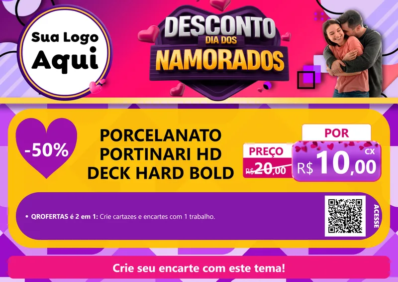 Modelo de Cartaz para Cartaz A4 Horizontal com o tema Desconto Dia dos Namorados para Pisos e revestimentos