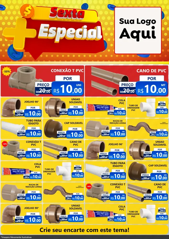 Modelo de Encarte para Encarte A4 Vertical com o tema Sexta Mais Especial para Tubos e conexões