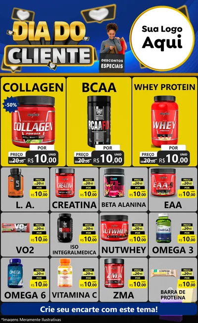 Modelo de Encarte para Encarte Grande com o tema Dia Do Cliente para Suplementos alimentares