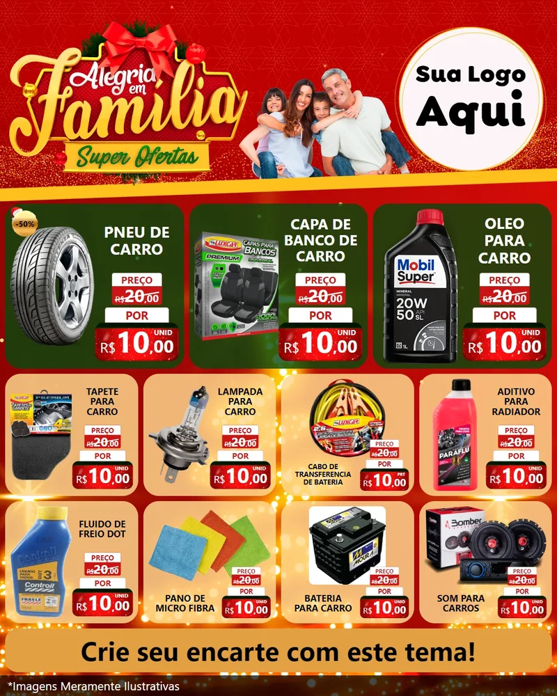 Modelo de Rede Social para Feed Instagram com o tema Alegria em Família Super Ofertas - Natal para Auto peças