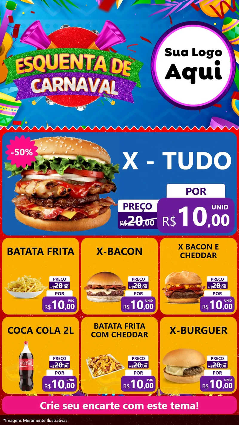 Modelo de Rede Social para Stories com o tema Esquenta de Carnaval para Hamburgueria