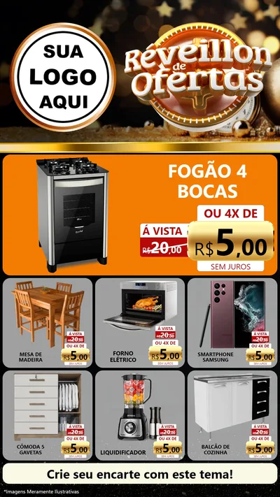 Modelo de Rede Social para Stories com o tema Réveillon de Ofertas para Móveis e Eletro