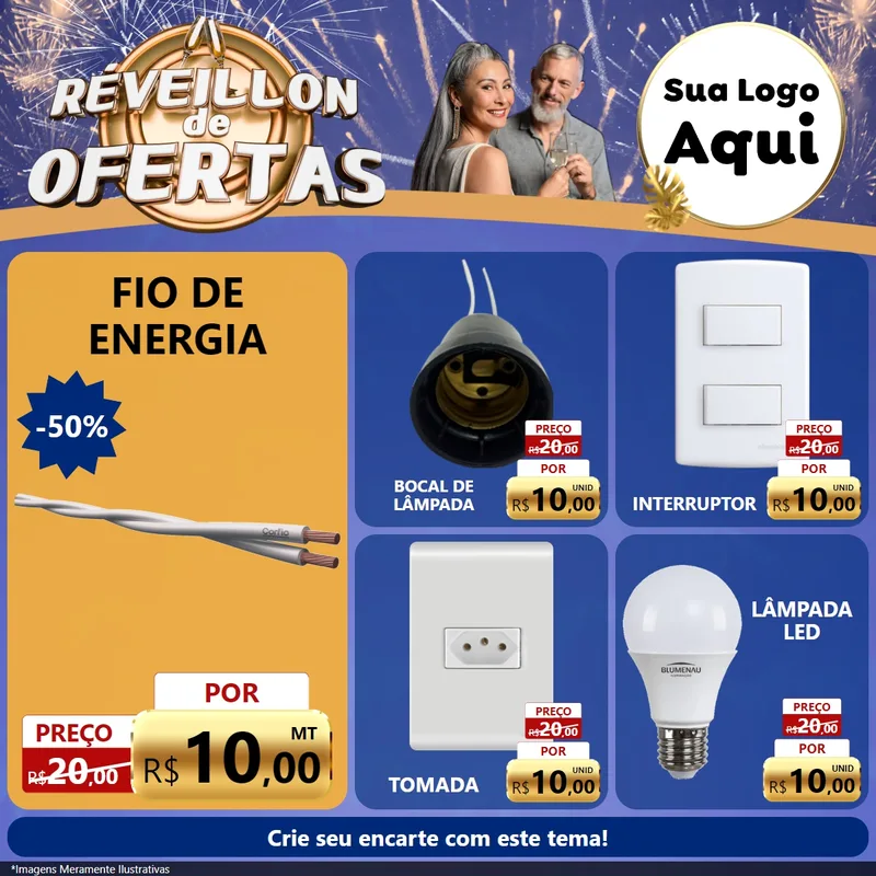 Modelo de Rede Social para Feed Facebook com o tema Réveillon de Ofertas para Materiais Elétricos