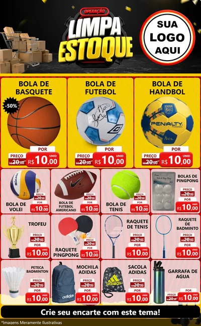 Modelo de Encarte para Encarte Grande com o tema Operação Limpa Estoque para Artigos Esportivos