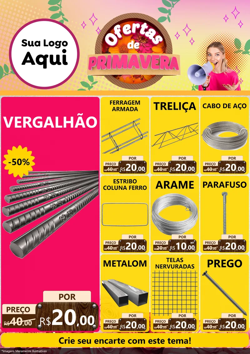Modelo de Encarte para Encarte A4 Vertical com o tema Ofertas de Primavera para Ferragens