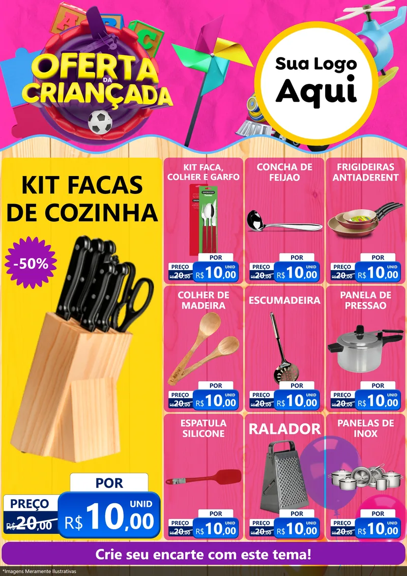 Modelo de Encarte para Encarte A4 Vertical com o tema Oferta da Criançada para Utilidades Domésticas