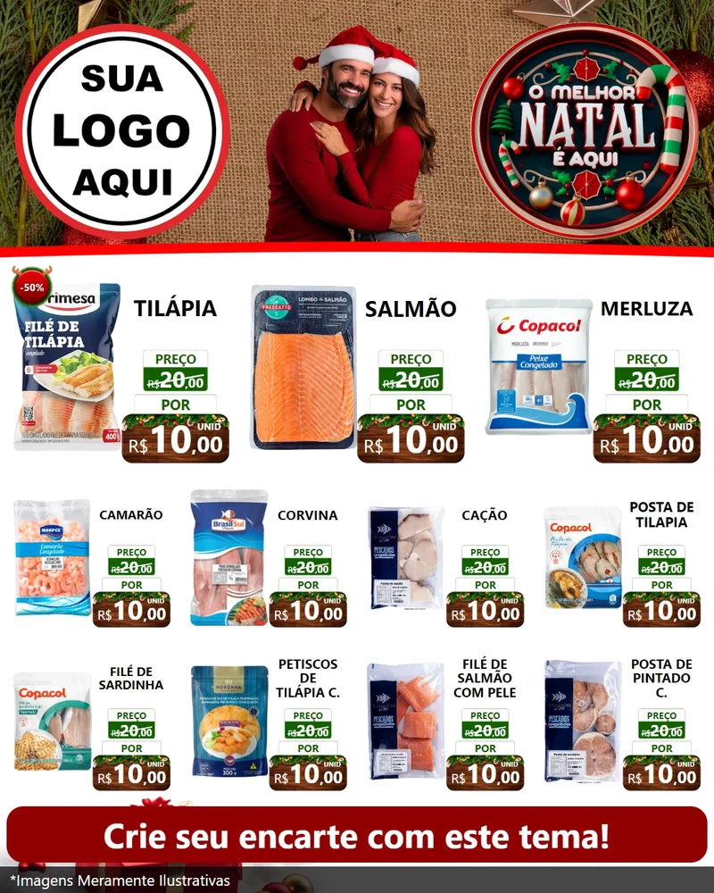 Modelo de Rede Social para Feed Instagram com o tema O Melhor Natal É Aqui para Peixaria