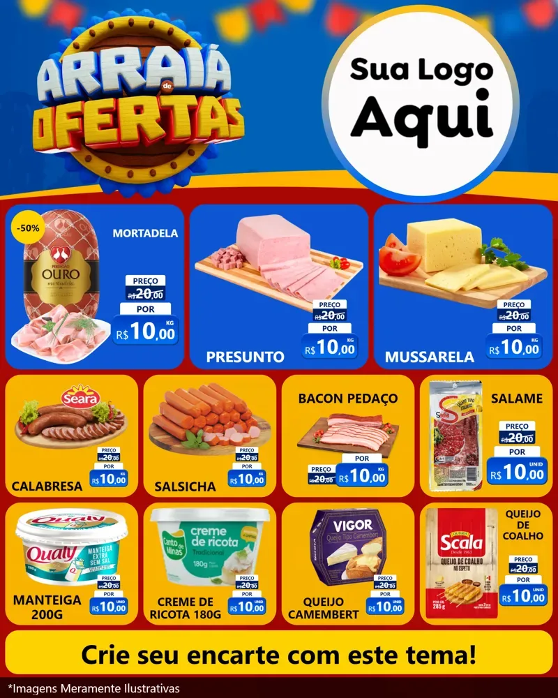 Modelo de Rede Social para Feed Instagram com o tema Arraiá de Ofertas - Junina para Frios e Laticínios