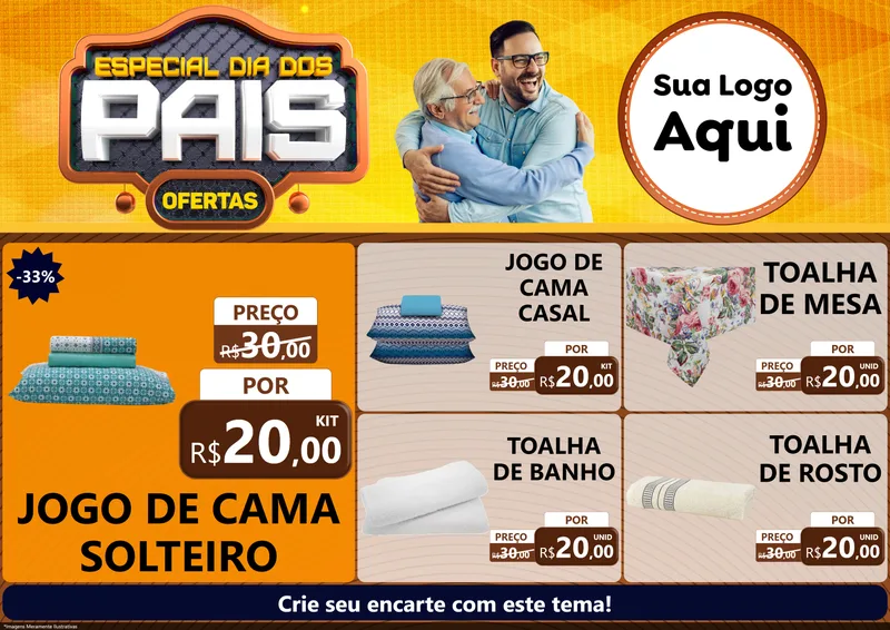 Modelo de Encarte para Encarte A4 Horizontal com o tema Especial Dia dos Pais para Cama, Mesa e Banho