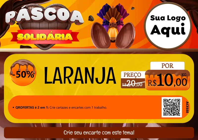 Modelo de Cartaz para Cartaz A4 Horizontal com o tema Páscoa Solidária para Hortifrúti