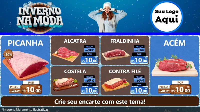 Modelo de TV para TV Horizontal com o tema Inverno na Moda para Açougue