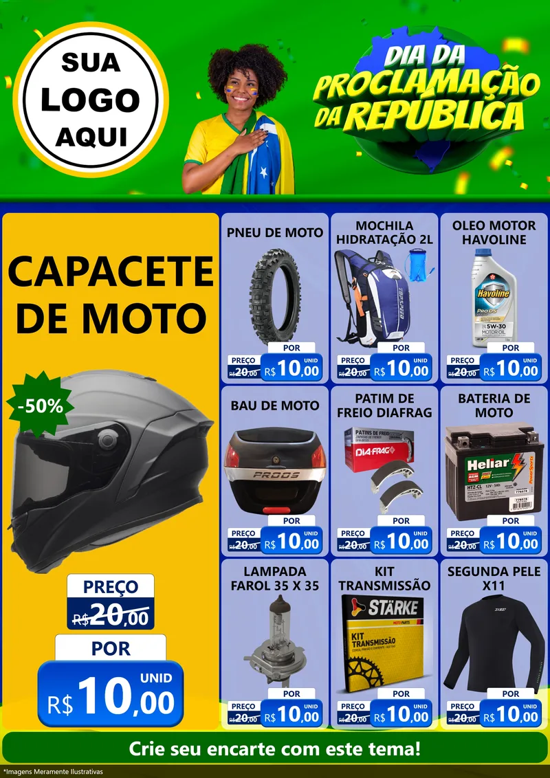 Modelo de Encarte para Encarte A4 Vertical com o tema Dia Da Proclamação Da República para Moto peças