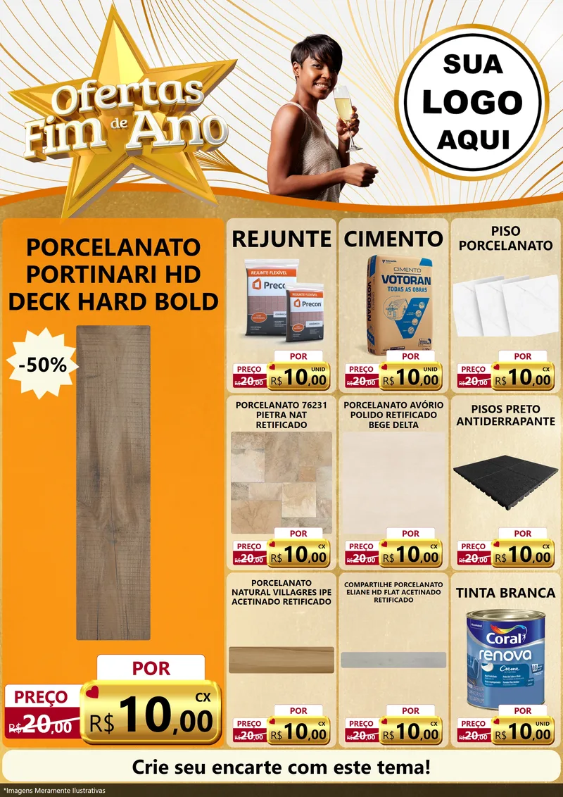Modelo de Encarte para Encarte A4 Vertical com o tema Ofertas Fim de Ano para Pisos e revestimentos