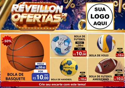 Modelo de Encarte para Encarte A4 Horizontal com o tema Réveillon de Ofertas para Artigos Esportivos
