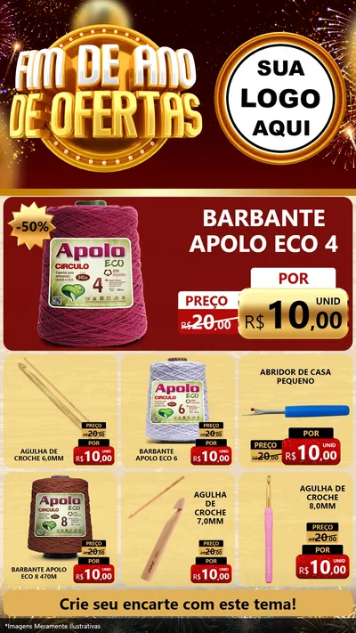 Modelo de Rede Social para Stories com o tema Fim de Ano de Ofertas para Armarinho e Aviamentos