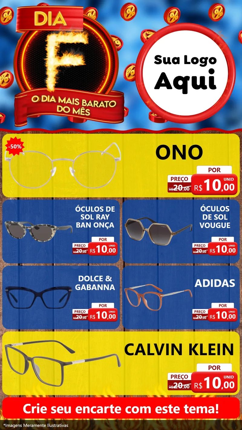 Modelo de TV para TV Vertical com o tema Dia F - O Dia Mais Barato Do Mês para Óticas