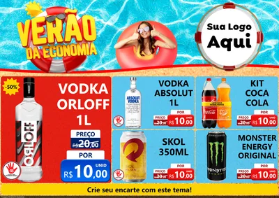 Modelo de Encarte para Encarte A4 Horizontal com o tema Verão da Economia para Distribuidora de bebidas