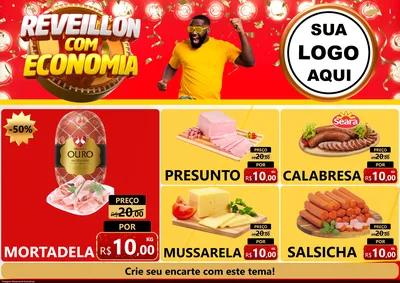 Modelo de Encarte para Encarte A4 Horizontal com o tema Réveillon com Economia para Frios e Laticínios