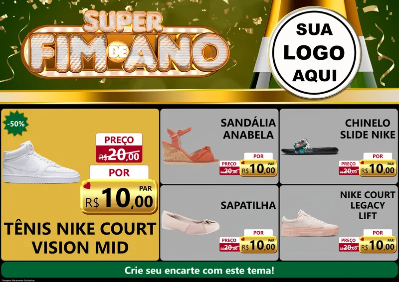 Modelo de Encarte para Encarte A4 Horizontal com o tema Super Fim de Ano para Calçados
