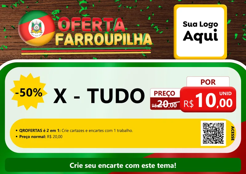 Modelo de Cartaz para Cartaz A4 Horizontal com o tema Oferta Farroupilha para Hamburgueria