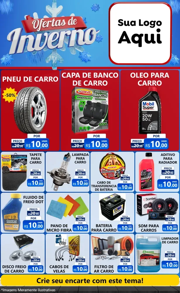 Modelo de Encarte para Encarte Grande com o tema Ofertas de Inverno para Auto peças