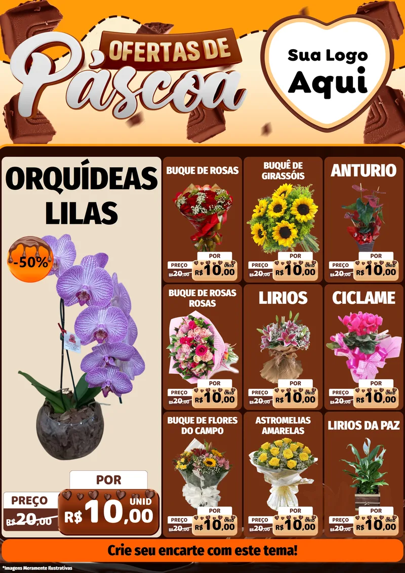 Modelo de Encarte para Encarte A4 Vertical com o tema Ofertas de Páscoa para Floricultura e jardim
