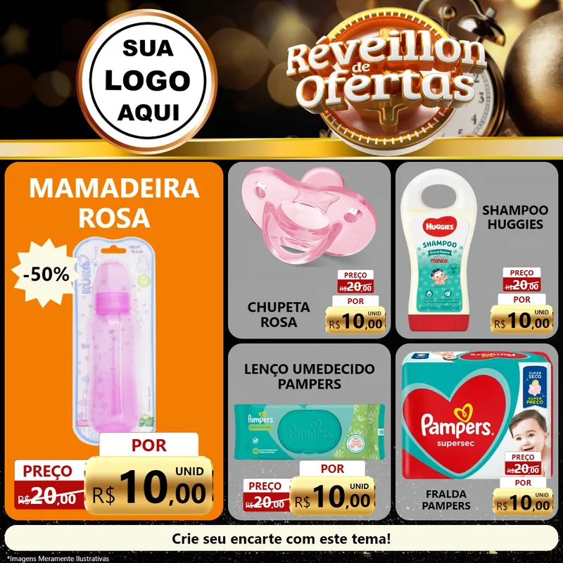 Modelo de Rede Social para Feed Facebook com o tema Réveillon de Ofertas para Bebês