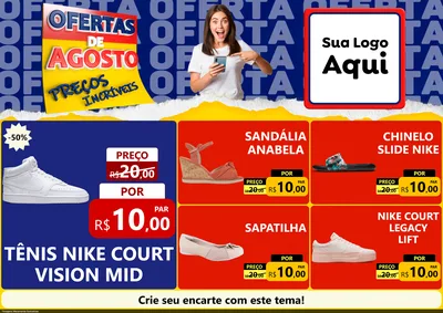 Modelo de Encarte para Encarte A4 Horizontal com o tema Ofertas de Agosto - Preços Incríveis para Calçados